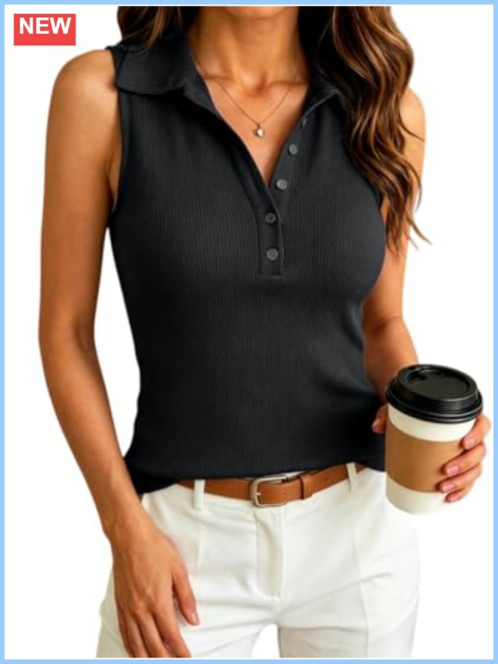 Ribbed V-Neck Sleeveless Tank Top Fitted Summer Shirt